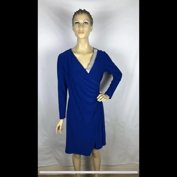 J.B.S. Women's Blue Elegant Cocktail Party Dress Size Medium Long Sleeve - Picture 1 of 9